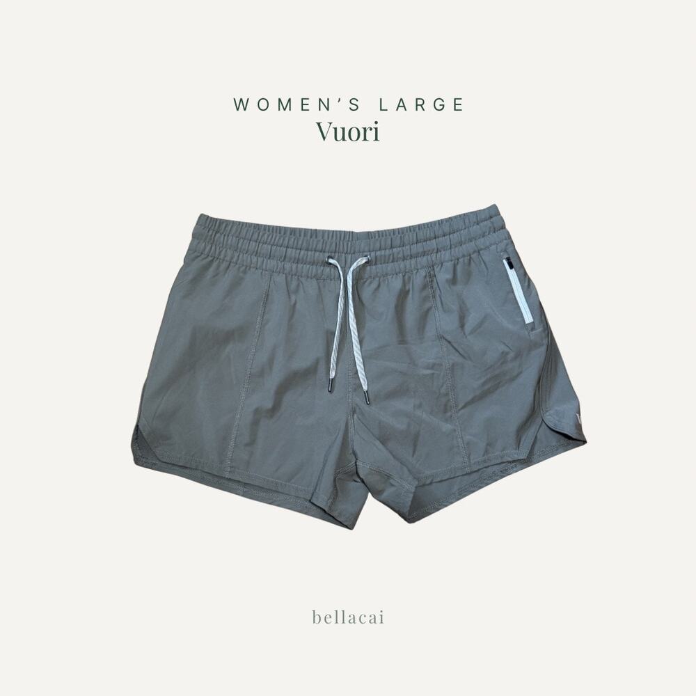 Vuori | Performance Athletic Running Shorts Olive Green Zip Pocket Size Large